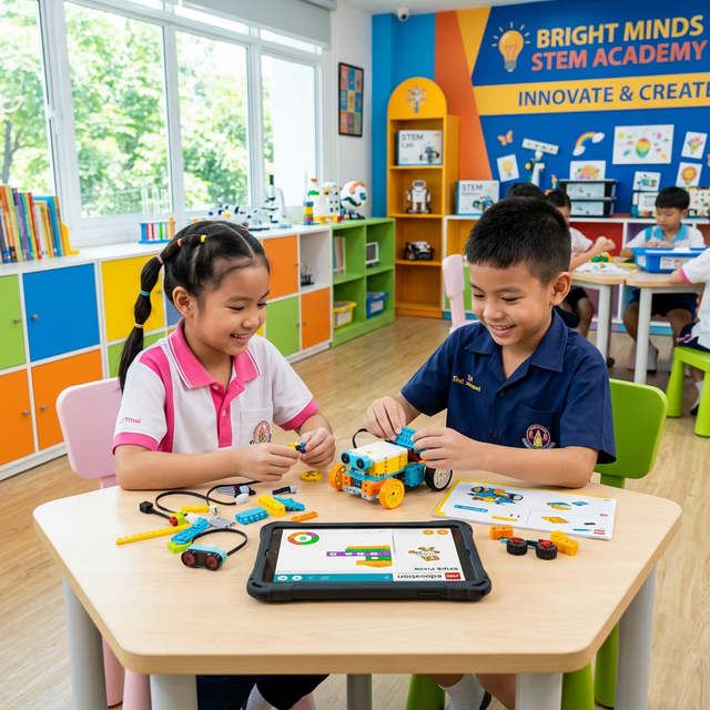 เด็กทำกิจกรรม STEM พับหุ่นยนต์